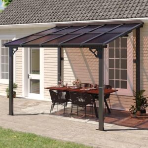 Elevate your outdoor living space with the Aoxun 10'x10' Gazebo, featuring a wall-mounted design, sloped roof and perfect for backyards, porches or decks.