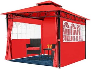 Enhance your outdoor gatherings with this 10'x10' Red Gazebo Canopy featuring UV protection and perfect for patio parties or BBQs.