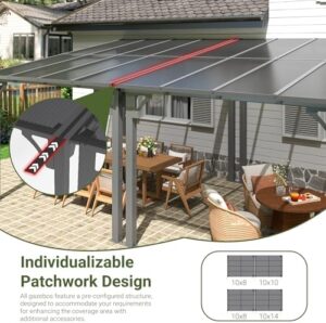 Elevate your outdoor space with this 10x14 FT Splicable Gazebo featuring an aluminum frame and gray color. Perfect for backyards, decks, and patios, with awnings for weather protection.
