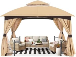 "Transform your backyard into a cozy retreat with the ABCCANOPY Outdoor Patio Gazebo, featuring a sturdy metal frame and netting walls for shade and privacy. Perfect for gatherings and relaxation."