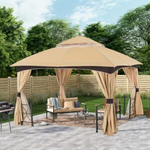 "Transform your backyard into a cozy retreat with the ABCCANOPY Outdoor Patio Gazebo, featuring a sturdy metal frame and netting walls for shade and privacy. Perfect for gatherings and relaxation."
