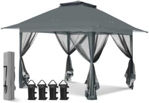 Elevate your outdoor gatherings with the Eagle Peak 13x13 Pop Up Gazebo featuring mesh netting and easy set up, perfect for patios and backyards.