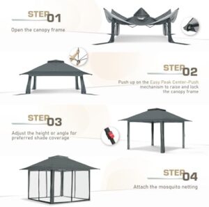 Elevate your outdoor gatherings with the Eagle Peak 13x13 Pop Up Gazebo featuring mesh netting and easy set up, perfect for patios and backyards.