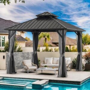 Here is the meta description:

"Transform your outdoor space with this 10x10FT gazebo featuring a steel canopy and permanent hardtop design. Perfect for patios, gardens, and backyards."