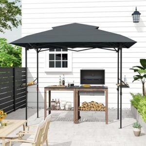 "Portable outdoor grill gazebo with vented roof and side shelves for effortless backyard barbecues. Perfect for patio parties, easy setup and large capacity."