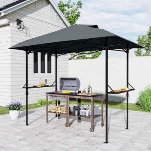 "Portable outdoor grill gazebo with vented roof and side shelves for effortless backyard barbecues. Perfect for patio parties, easy setup and large capacity."