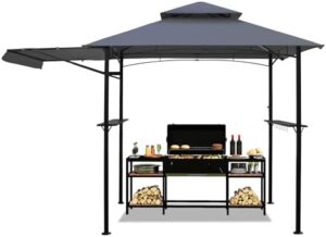Elevate your outdoor cooking experience with the 5'x11' Grill Gazebo Canopy, featuring extra awning LED light and a sturdy grey shelter for patio gatherings. Enjoy backyard BBQs in style.