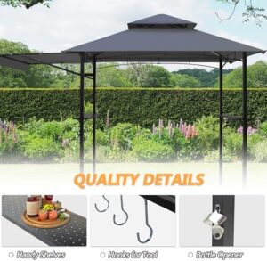 Elevate your outdoor cooking experience with the 5'x11' Grill Gazebo Canopy, featuring extra awning LED light and a sturdy grey shelter for patio gatherings. Enjoy backyard BBQs in style.