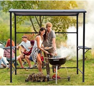 Enhance your outdoor gatherings with the COBANA Grill Gazebo, featuring a spacious 8'by 4.6' canopy, soft top and metal shelves for storage, all in a sturdy gray frame perfect for BBQs and parties.