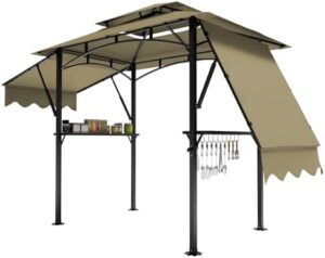 Enhance your outdoor gatherings with the 8x5 Grill Gazebo Canopy, featuring LED light, extra shadows, and handy accessories like a bottle opener and hanging hooks. Perfect for patio, backyard, garden, or beach parties!