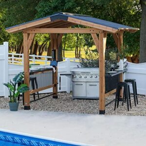 Discover the ultimate outdoor entertaining space with Backyard Discovery's Granada gazebo, featuring a galvanized steel roof, powerport, and cook station, perfect for patio or deck gatherings.
