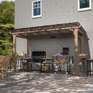 Enjoy outdoor cooking with MUPATER's heavy-duty gazebo, suitable for two full-size grills and perfect for patios, lawns, or gardens. With a sloping metal roof and sturdy construction, this BBQ canopy provides all-weather protection.