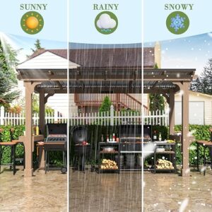 Enjoy outdoor cooking with MUPATER's heavy-duty gazebo, suitable for two full-size grills and perfect for patios, lawns, or gardens. With a sloping metal roof and sturdy construction, this BBQ canopy provides all-weather protection.