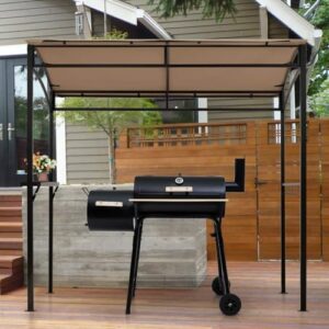 Elevate your backyard BBQ experience with the Moccha 7x4.4ft Grill Gazebo featuring storage shelf, hanging hooks, beer opening setting and heavy-duty metal frame for a perfect patio or garden setup
