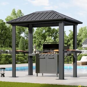 Here is the meta description:

"Create an outdoor oasis with the Aoxun Grill Hardtop Gazebo, featuring a 5x8 ft galvanized steel roof and aluminum shelves for storage. Perfect for lawns, gardens, patios, and backyards."