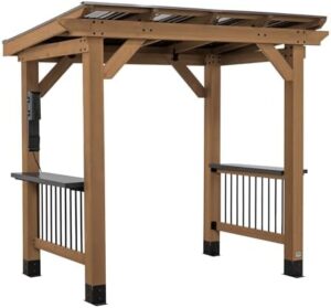 Here is the optimized SEO meta description:

"Transform your outdoor space with the Backyard Discovery Saxony gazebo pavilion. Features galvanized steel roof, bar tops, powerport and snow support for year-round use. Perfect for patio or deck cooking."