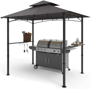 Here is the generated SEO meta description:

"Perfect your outdoor gatherings with COOSHADE's 8x5' grill gazebo featuring double-tiered design, LED lighting, and gray canopy - ideal for BBQs and events."