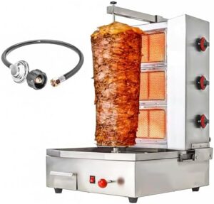 Here is the optimized SEO meta description:

"Upgrade your outdoor cooking with Shawarma Propane gyro machines, featuring 3 burners and a rotating kebab grill perfect for doner kebabs. Perfect for backyard gatherings or street food vendors."