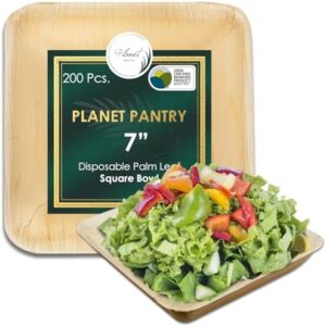 Here is the generated SEO meta description:

"Perfect for parties and events, this premium wooden-style plate set features eco-friendly design and heavy-duty construction. Pack of 200 square bowls, ideal for weddings and special occasions."