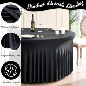 Elevate your party decor with Leegleri's 8 Pack Spandex Black Round Tablecloths, featuring stretchy fitted designs up to 132in and wrinkle-free construction perfect for weddings, birthdays, and banquets.