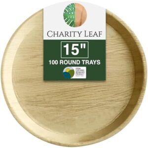 Elevate your events with eco-friendly disposable palm leaf trays! Made of bamboo-like material, these 15" round serving platters are perfect for weddings, catering, and more. Pack of 100 pieces.