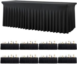 Protect your tables with our Spandex Black table clothes, designed for 8-foot rectangle tables. Stretchy and fitted, perfect for parties, weddings, or banquets.