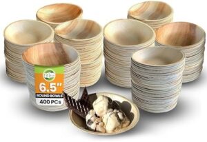 Get ready to impress with Raj's durable disposable palm leaf bowls! Strong like bamboo, these compostable tableware are perfect for lunches, dinners, outdoor events, BBQs, picnics and parties. Pack of 400, 6.5" bowls.