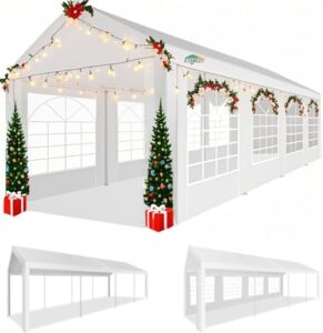Here is the optimized SEO meta description:

"Host memorable events outdoors with the Cobizi 13x26FT Party Tent. Heavy-duty and waterproof, it features removable sidewalls, windows, and powder coating for durability."