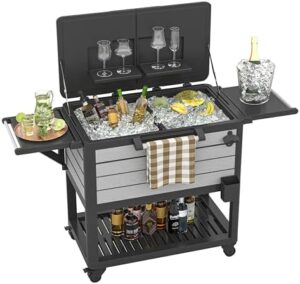 Here is the generated SEO meta description:

"Stay cool and organized at outdoor gatherings with UDPATIO's 104 Quart Patio Rolling Cooler Cart, featuring a large capacity ice chest cooler, storage shelf, and bottle opener. Perfect for parties, pool decks, or BBQ cookouts."