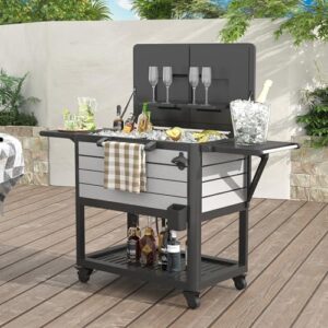 Here is the generated SEO meta description:

"Stay cool and organized at outdoor gatherings with UDPATIO's 104 Quart Patio Rolling Cooler Cart, featuring a large capacity ice chest cooler, storage shelf, and bottle opener. Perfect for parties, pool decks, or BBQ cookouts."