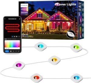"Illuminate your outdoor space with smart permanent lights featuring 288 LED eaves, IP67 waterproof design, and DIY scene modes for parties, holidays, and game days. Compatible with Alexa and Google Assistant."
