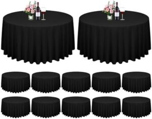 Perfectly designed for your special occasions! Upgrade your events with this 12-pack of black round tablecloths, 120" in diameter. Washable and stain-resistant, ideal for weddings, parties, banquets, and more.