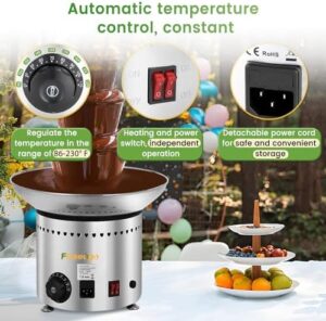 Discover the perfect party starter with this Commercial 5-Tier Chocolate Fountain, featuring 13.2 lbs of nacho cheese and stainless steel construction for easy cleaning.