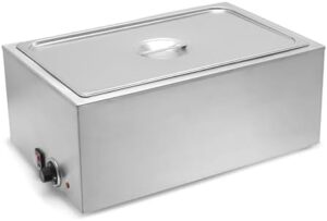 Keep food warm and fresh with the SYBO Commercial Grade Stainless Steel Bain Marie Buffet Food Warmer, perfect for catering and restaurants. Compact 1-section design, ideal for events and large gatherings.