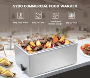 Keep food warm and fresh with the SYBO Commercial Grade Stainless Steel Bain Marie Buffet Food Warmer, perfect for catering and restaurants. Compact 1-section design, ideal for events and large gatherings.