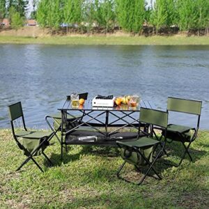Transform your outdoor gatherings with this 5-piece folding table and chair set. Features sturdy black/green design for indoor or outdoor use, perfect for camping, picnics, beach, backyard, BBQ, party, or patio events.