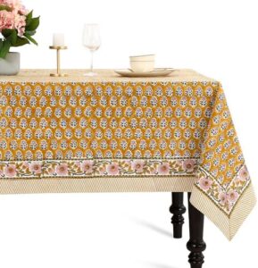 Elevate your dining experience with the CPC Tablecloth's 100% cotton design featuring vibrant Indian block print. Perfect for weddings, spring/summer gatherings and BBQs, this 72x190 inch table cover adds a touch of elegance to any setting.