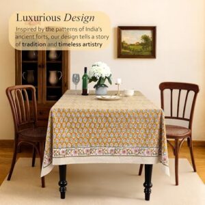 Elevate your dining experience with the CPC Tablecloth's 100% cotton design featuring vibrant Indian block print. Perfect for weddings, spring/summer gatherings and BBQs, this 72x190 inch table cover adds a touch of elegance to any setting.