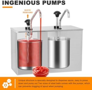 Elevate your condiment game with the Commercial Sauce Dispenser Pump, a stainless steel pump station holding up to 7.4Quart of ketchup, dressing, syrup, jam, and BBQ sauce.