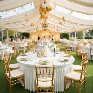 Transform your dining experience with Outpain's 12-pack of spandex ivory round tablecloths, featuring stretchy fitted designs and a 5FT skirt for wedding parties, banquets, or everyday use, perfect for tables up to 60in.