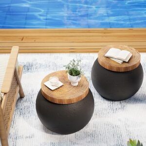 Perfect outdoor gatherings await with this 4-in-1 side table set: storage, cooler stand, drum table for parties and camping, all in one sturdy black design.