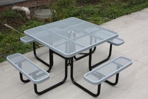 Experience the ultimate outdoor gathering spot with this sturdy 46Inch Square Picnic Table for 8, featuring heavy-duty metal construction and 4 benches. Perfect for garden, BBQ, or party events!