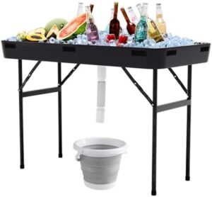 Here is the generated SEO meta description:

"Host outdoor gatherings with ease using this 4-foot ice table featuring a drain and removable skirt. Perfect for parties, BBQs, camping & picnics."