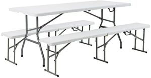 Enjoy al fresco dining with Giantex's picnic table bench set, featuring 2 long benches and durable HDPE metal legs. Perfect for BBQs, parties, or casual gatherings.