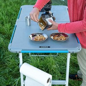 Here is the meta description:

"Boost camping adventures with the CORE Outdoor Camp Table, featuring adjustable height and storage for accessories. Foldable and portable for beach, picnic, backyard, BBQ, tailgate, patio, and party use."