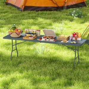 Elevate your gatherings with the Tangkula 8 FT Folding Table, featuring a sturdy metal frame and heavy-duty HDPE tabletop. Perfect for indoor or outdoor use, this foldable table folds in half for easy storage.