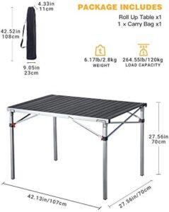 Discover the ultimate portable camping table! This lightweight aluminum alloy table folds up compactly for easy transport, perfect for 4-6 people picnics, camping trips or BBQs.
