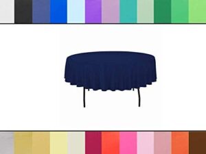 Protect your tables with the heavy-duty Table Mate USA Navy Blue Plastic Table Cloth, perfect for 48"-60" tables. Made in the USA, ideal for parties, BBQs, and special occasions like Christmas, Thanksgiving, and birthdays.