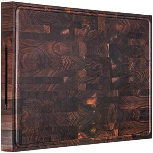 Elevate your kitchen prep with this premium AZRHOM cutting board, featuring a thick walnut wood end grain construction, juice groove handles, and non-slip pats. Perfect for the serious cook or chef!