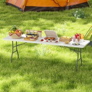 Discover a versatile and sturdy folding table perfect for indoor or outdoor use. With a heavy-duty HDPE tabletop and metal frame, this 8 FT portable table is ideal for camping, BBQs, or parties.